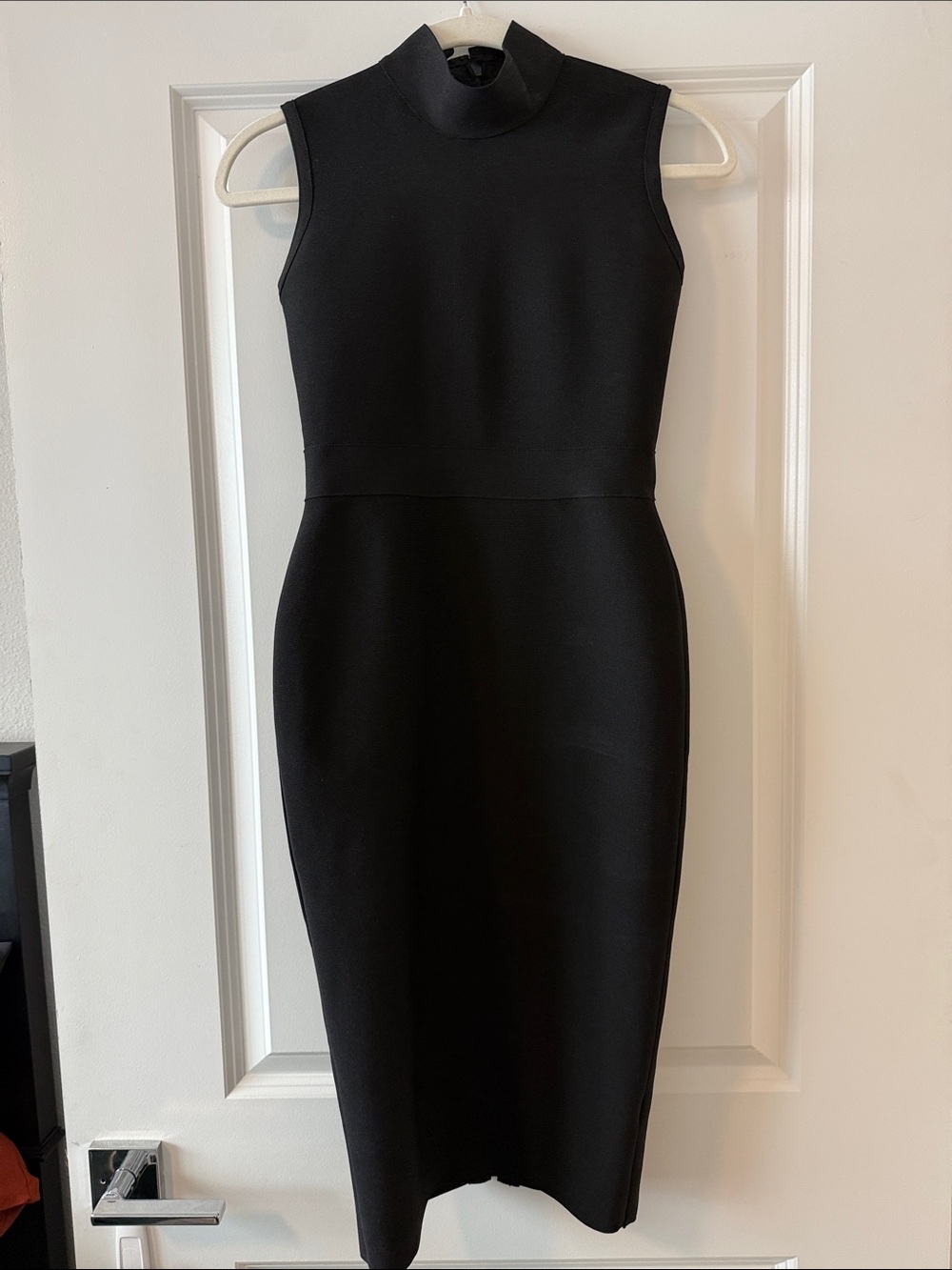 Sleeveless Black Midi Dress with High Neck